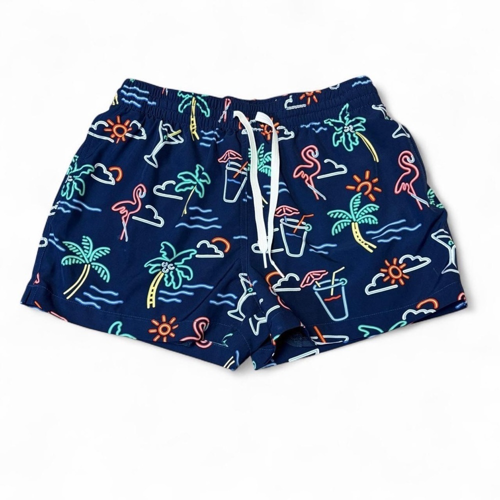 Chubbies Swim Trunks Mens Medium 4 Inch Blue Neon Lights Shorts Boxer Liner